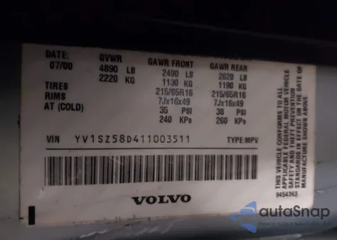 2001 Volvo V70 Xc z USA, uszkodzony, nr VIN YV1SZ58D411003511